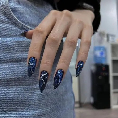 Blue Nails With Lightning