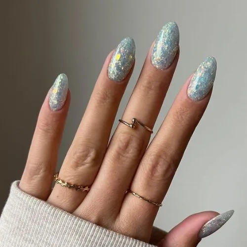 Baby Blue Nails With Glitter