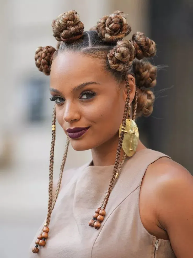 Bold Bantu Knots with Beaded Braids and Gold Accents