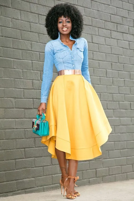 Denim Shirt with Asymmetric Skirt