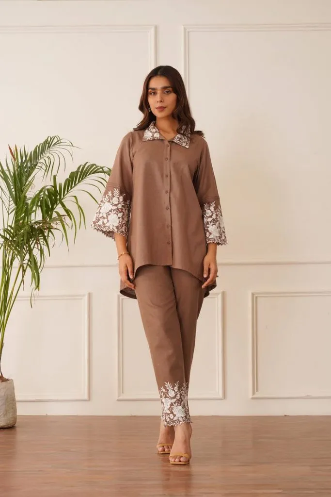 Brown Embroidered Co-ord Set