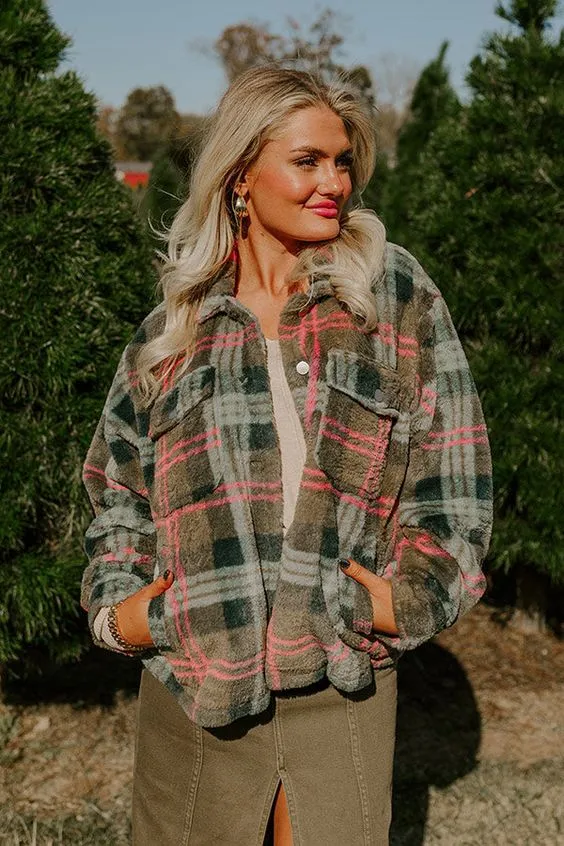 Cozy Plaid Jacket and Olive Skirt