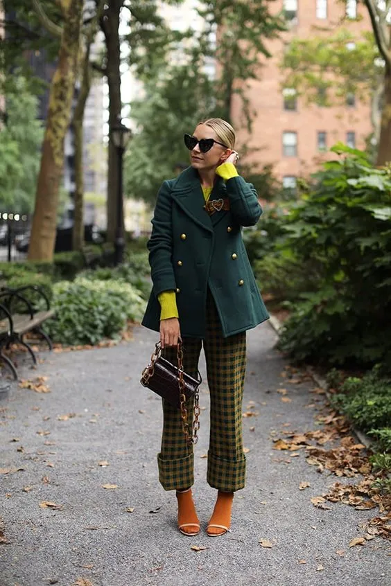 Vibrant Plaid and Green Peacoat Combo