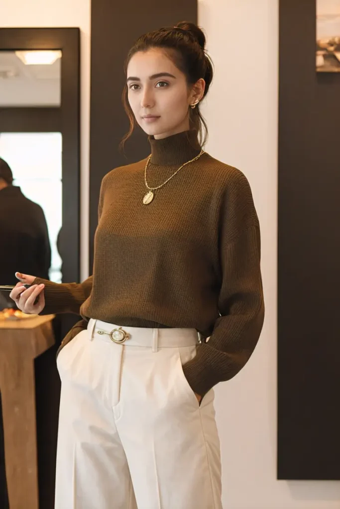 Fall Turtleneck Sweater and Tailored Pants