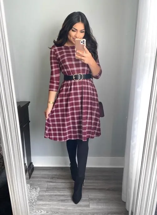 Checked Dress with Stockings