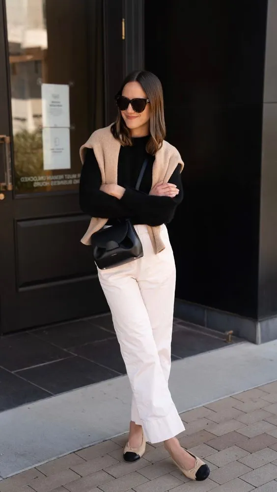 Layered Sweater with White Pants